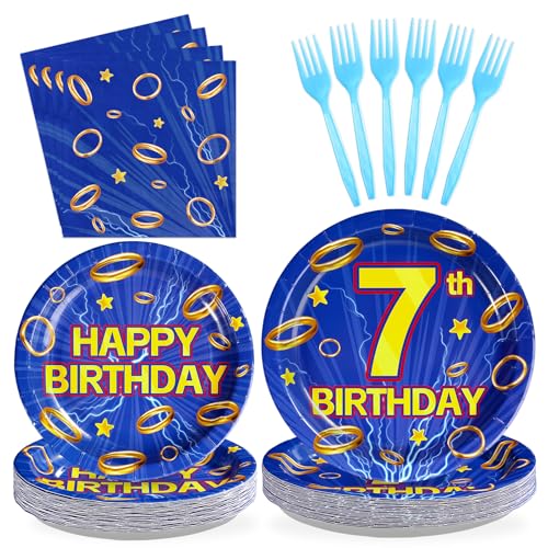 96 Pcs Hedgehog 7th Birthday Party Plates and Napkins - Grencian