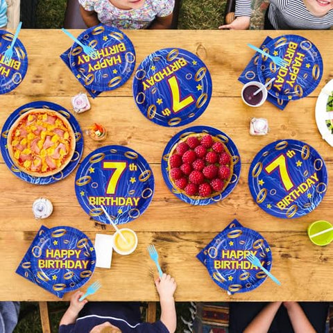 96 Pcs Hedgehog 7th Birthday Party Plates and Napkins - Grencian