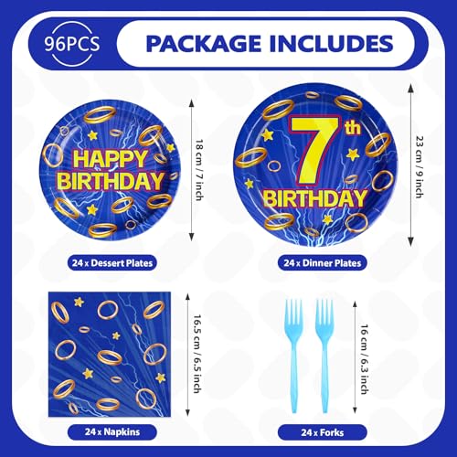 96 Pcs Hedgehog 7th Birthday Party Plates and Napkins - Grencian