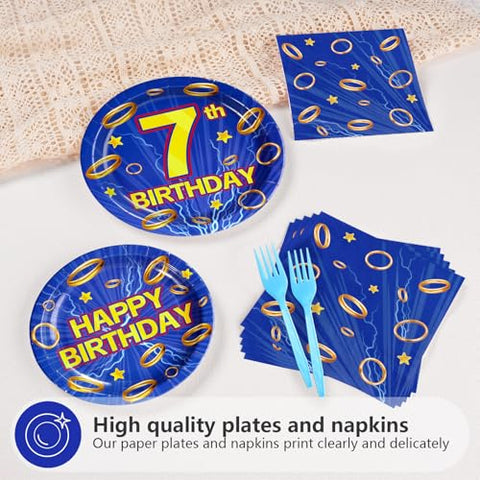96 Pcs Hedgehog 7th Birthday Party Plates and Napkins - Grencian