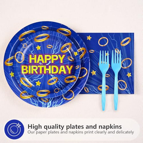 96 Pcs Hedgehog 7th Birthday Party Plates and Napkins - Grencian