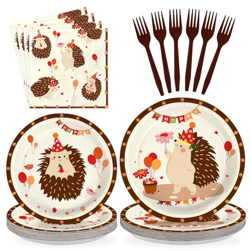 96 Pcs Hedgehog Birthday Party Plates and Napkins - Grencian