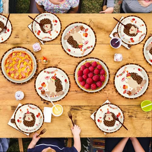 96 Pcs Hedgehog Birthday Party Plates and Napkins - Grencian