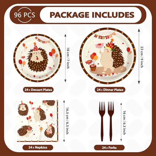 96 Pcs Hedgehog Birthday Party Plates and Napkins - Grencian