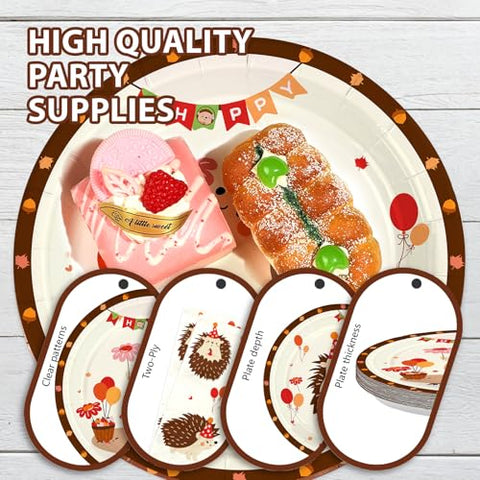 96 Pcs Hedgehog Birthday Party Plates and Napkins - Grencian