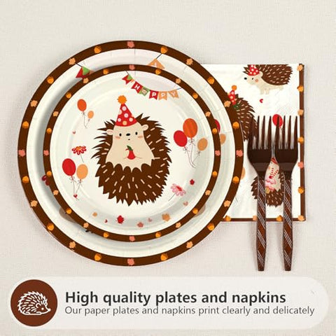 96 Pcs Hedgehog Birthday Party Plates and Napkins - Grencian