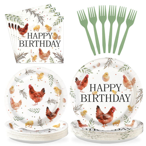 96 Pcs Hen Chick Birthday Party Plates and Napkins - Grencian