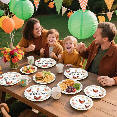 96 Pcs Hen Chick Birthday Party Plates and Napkins - Grencian