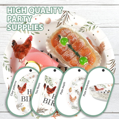 96 Pcs Hen Chick Birthday Party Plates and Napkins - Grencian