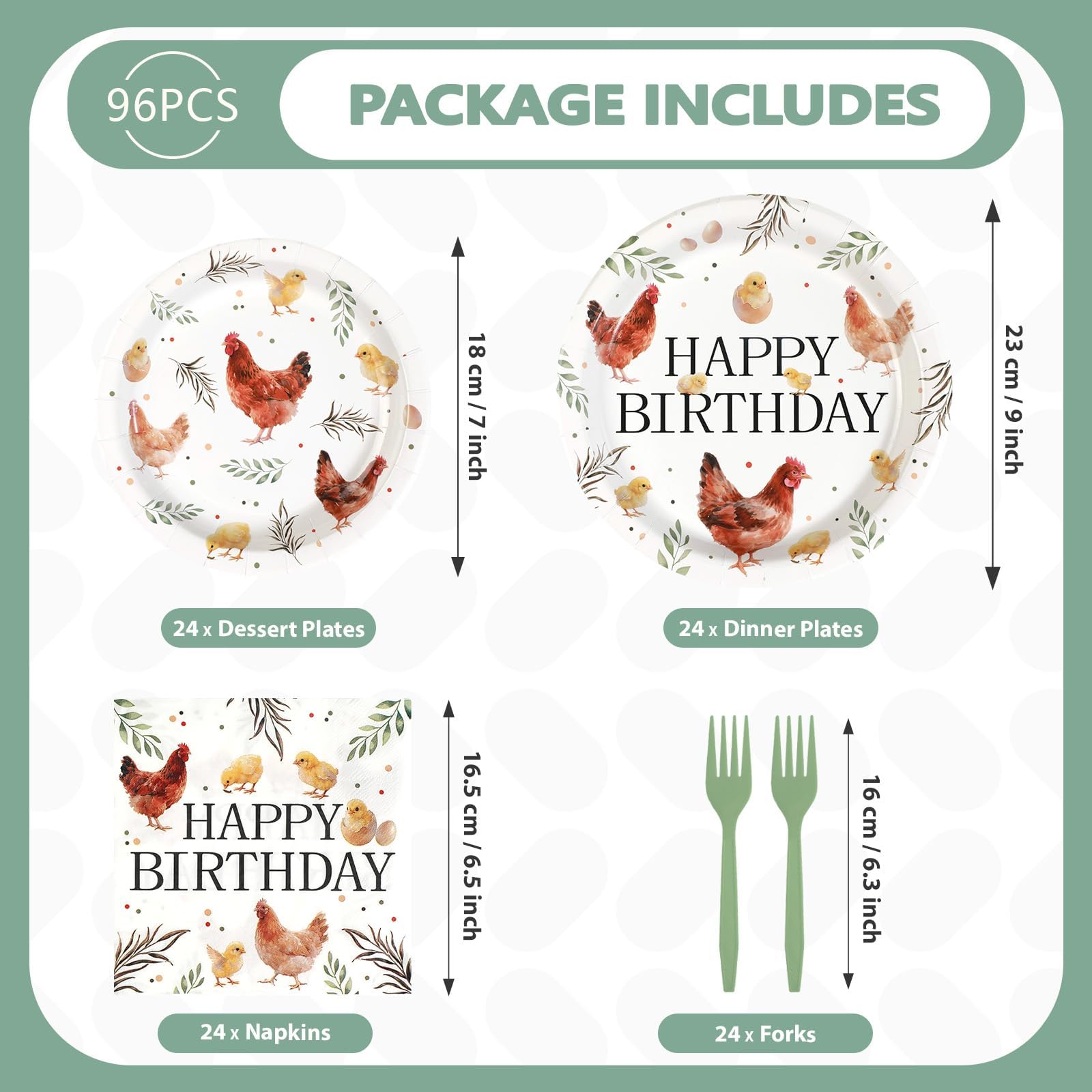 96 Pcs Hen Chick Birthday Party Plates and Napkins - Grencian