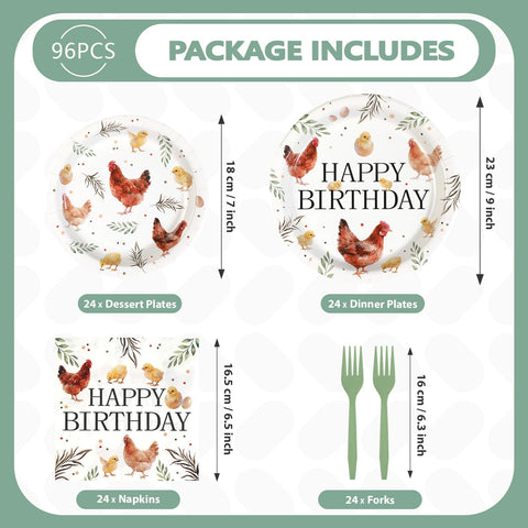 96 Pcs Hen Chick Birthday Party Plates and Napkins - Grencian