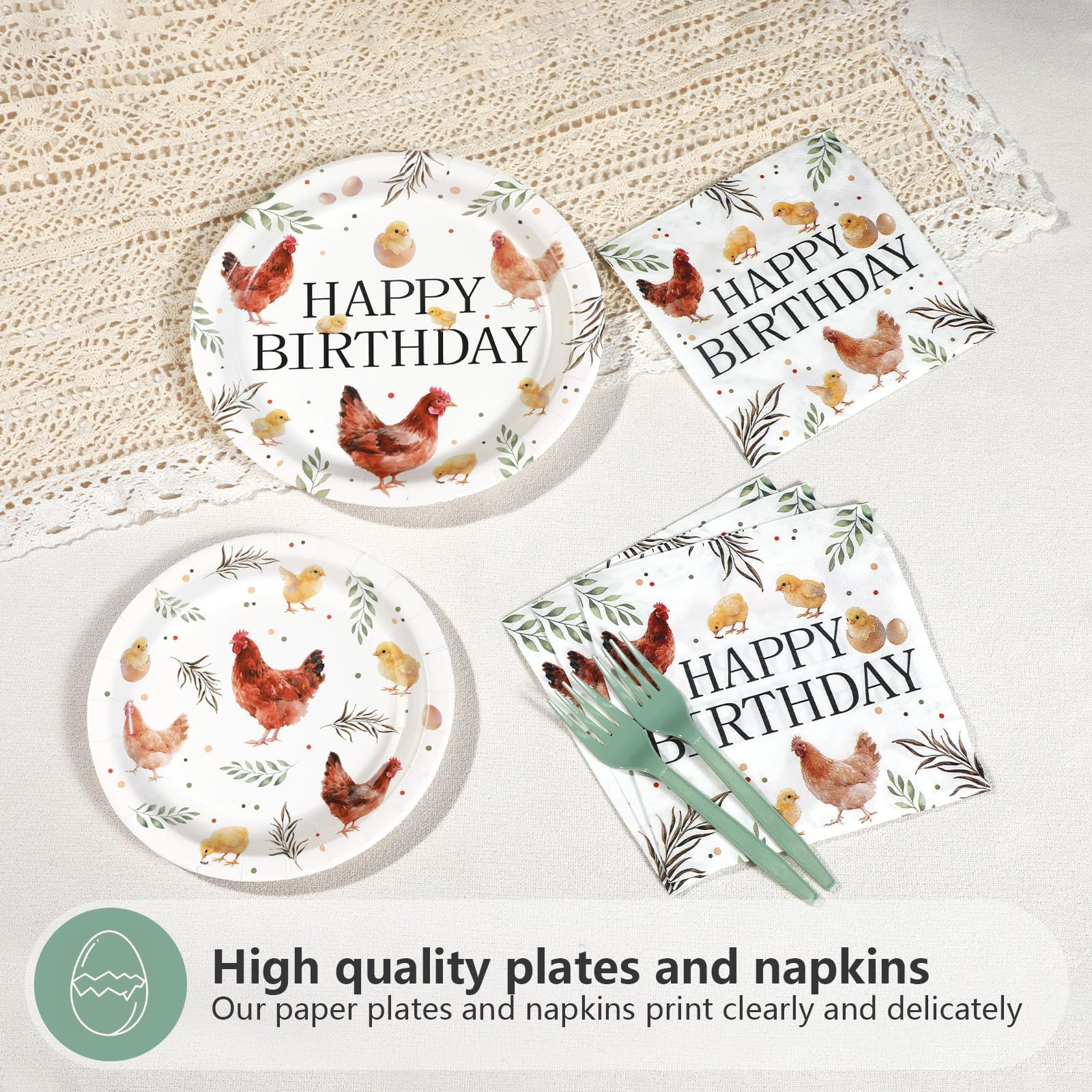 96 Pcs Hen Chick Birthday Party Plates and Napkins - Grencian