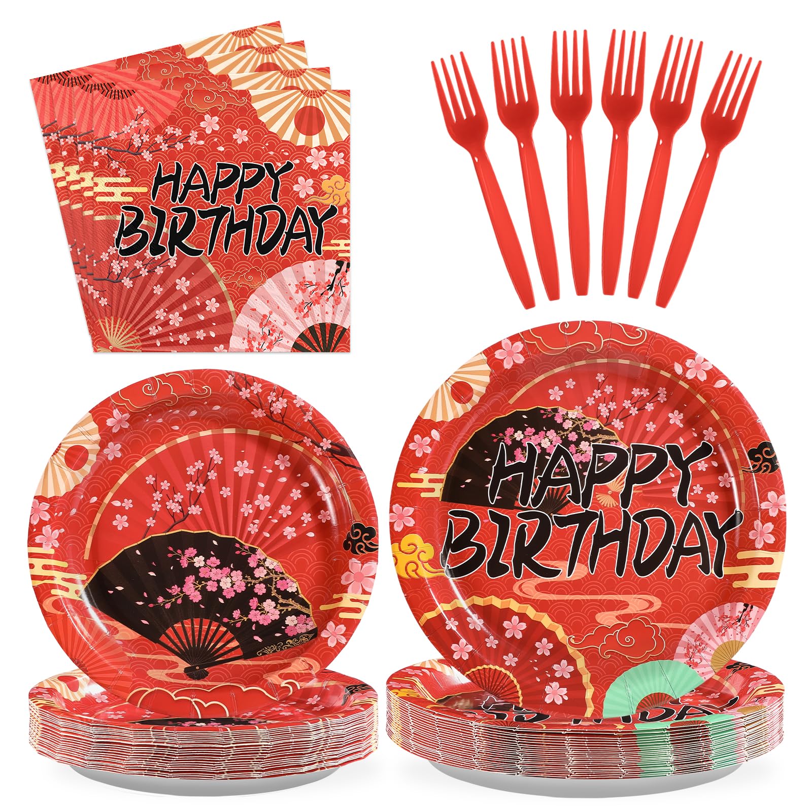 96 Pcs Hibachi Birthday Party Plates and Napkins - Grencian