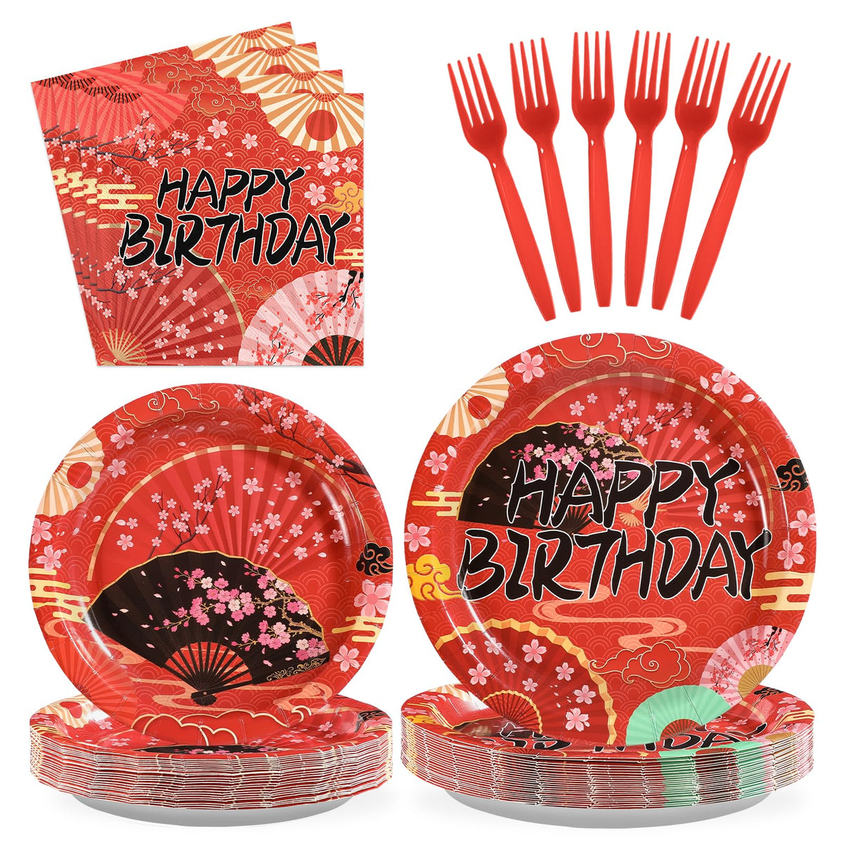 96 Pcs Hibachi Birthday Party Plates and Napkins - Grencian