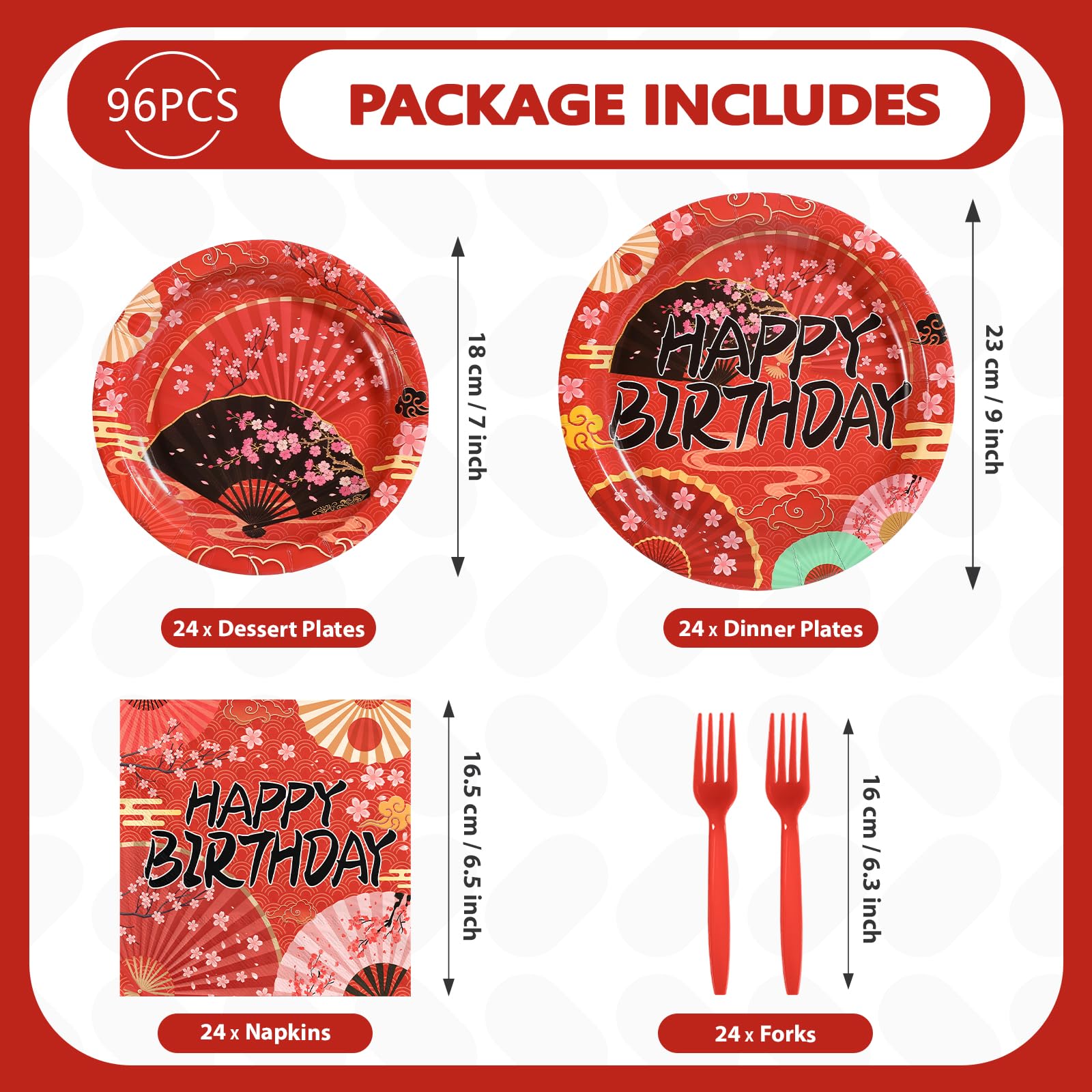 96 Pcs Hibachi Birthday Party Plates and Napkins - Grencian
