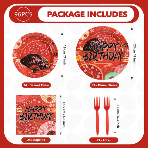 96 Pcs Hibachi Birthday Party Plates and Napkins - Grencian