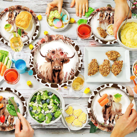 96 Pcs Highland Cow Party Plates and Napkins - Grencian
