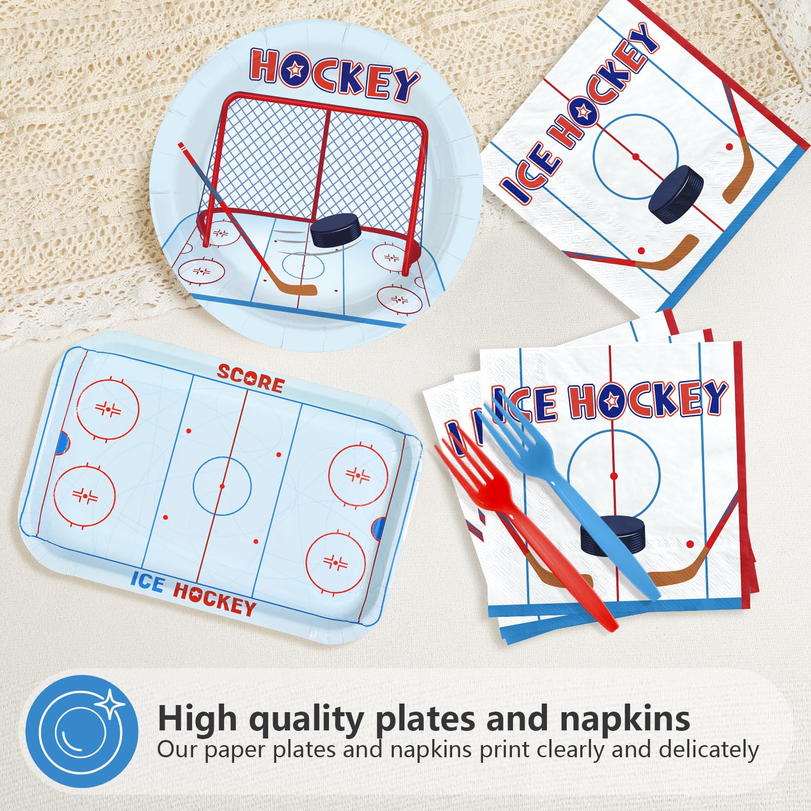 96 Pcs Hockey Party Plates and Napkins - Grencian
