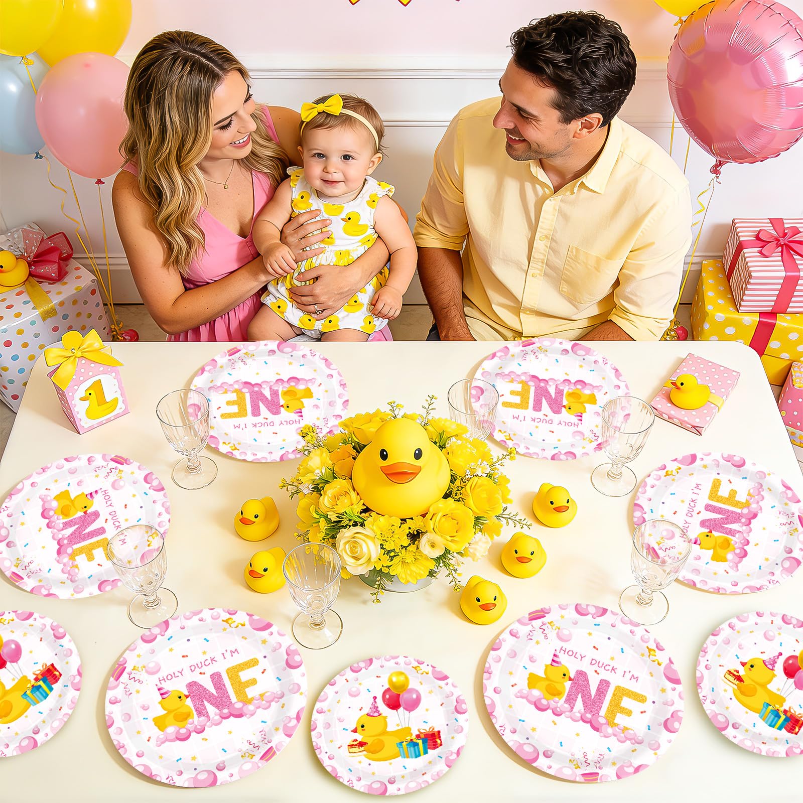 96 Pcs Holy Duck 1st Birthday Party Plates and Napkins - Grencian