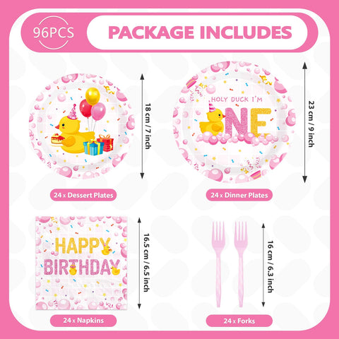 96 Pcs Holy Duck 1st Birthday Party Plates and Napkins - Grencian
