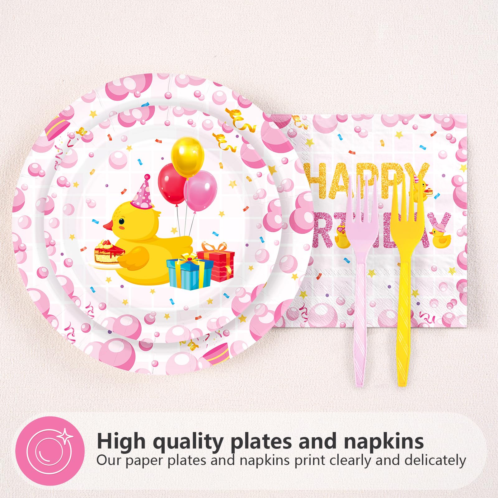 96 Pcs Holy Duck 1st Birthday Party Plates and Napkins - Grencian