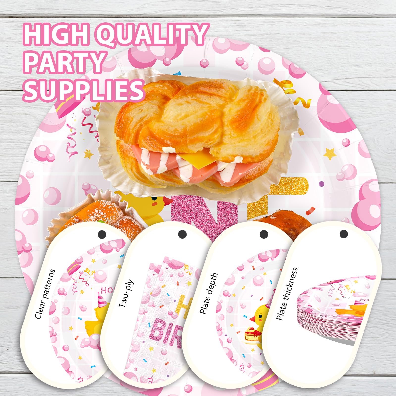96 Pcs Holy Duck 1st Birthday Party Plates and Napkins - Grencian