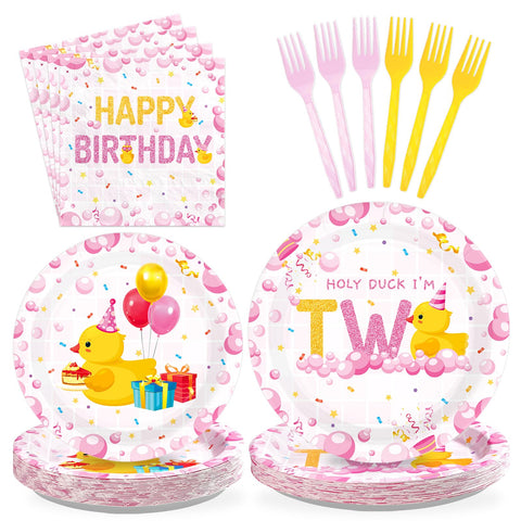 96 Pcs Holy Duck 2nd Birthday Party Plates and Napkins - Grencian