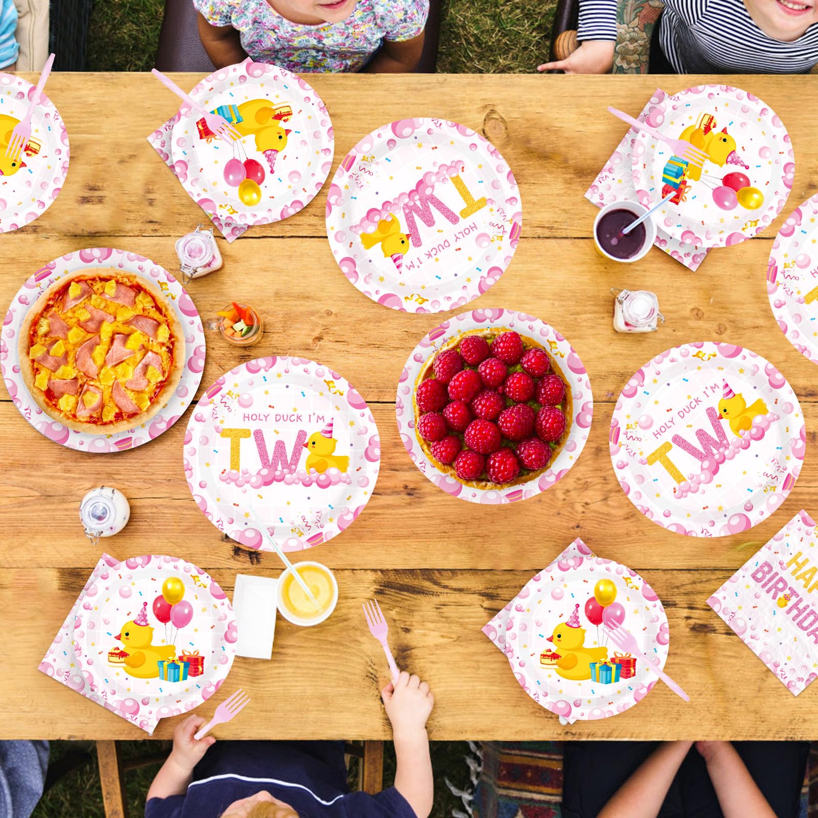 96 Pcs Holy Duck 2nd Birthday Party Plates and Napkins - Grencian
