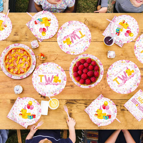 96 Pcs Holy Duck 2nd Birthday Party Plates and Napkins - Grencian