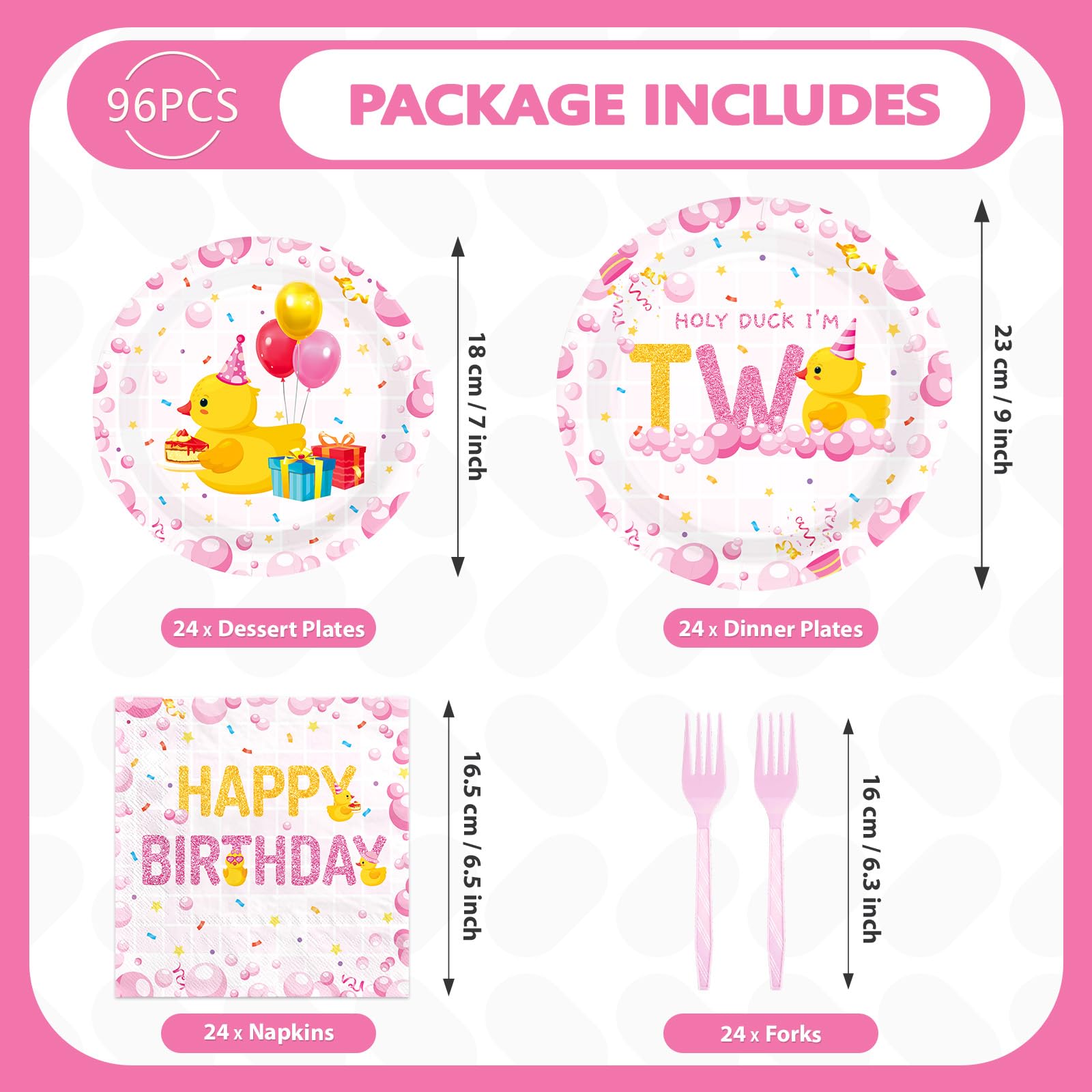 96 Pcs Holy Duck 2nd Birthday Party Plates and Napkins - Grencian