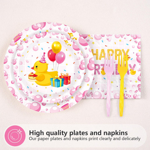 96 Pcs Holy Duck 2nd Birthday Party Plates and Napkins - Grencian