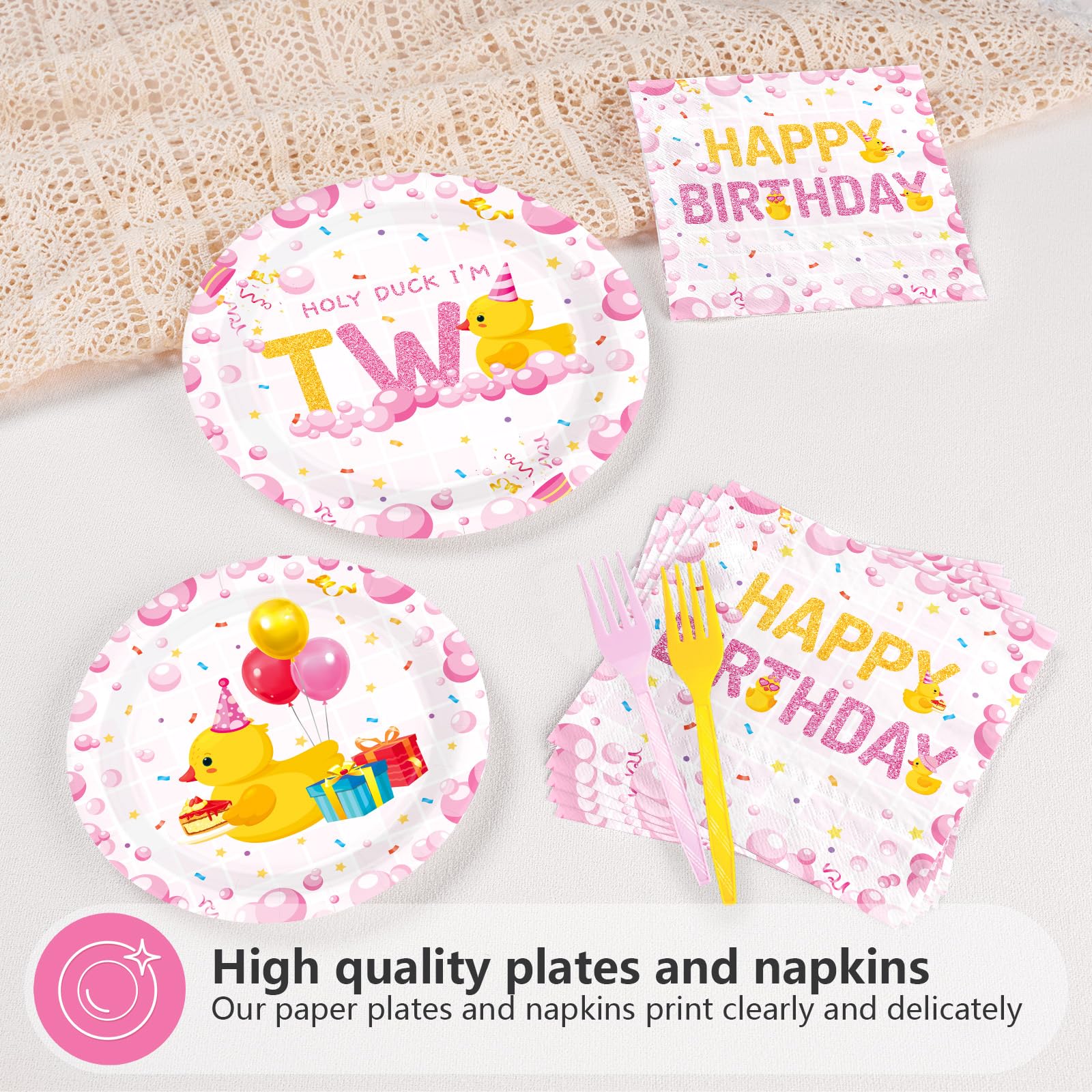 96 Pcs Holy Duck 2nd Birthday Party Plates and Napkins - Grencian