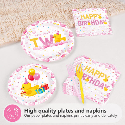 96 Pcs Holy Duck 2nd Birthday Party Plates and Napkins - Grencian