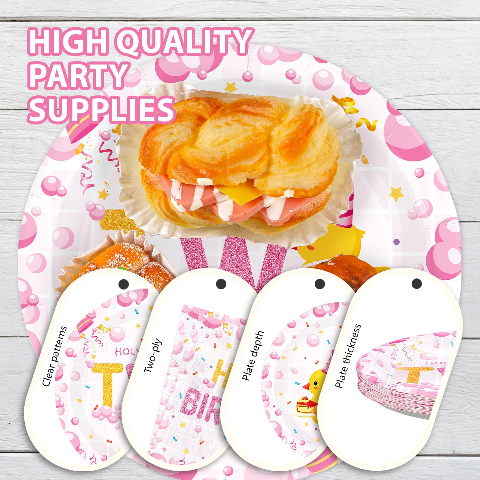 96 Pcs Holy Duck 2nd Birthday Party Plates and Napkins - Grencian