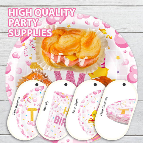 96 Pcs Holy Duck 2nd Birthday Party Plates and Napkins - Grencian