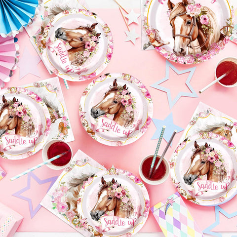 96 Pcs Horse Birthday Party Plates and Napkins - Grencian