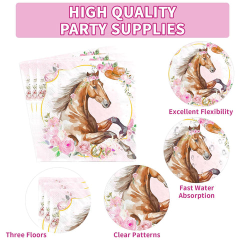 96 Pcs Horse Birthday Party Plates and Napkins - Grencian