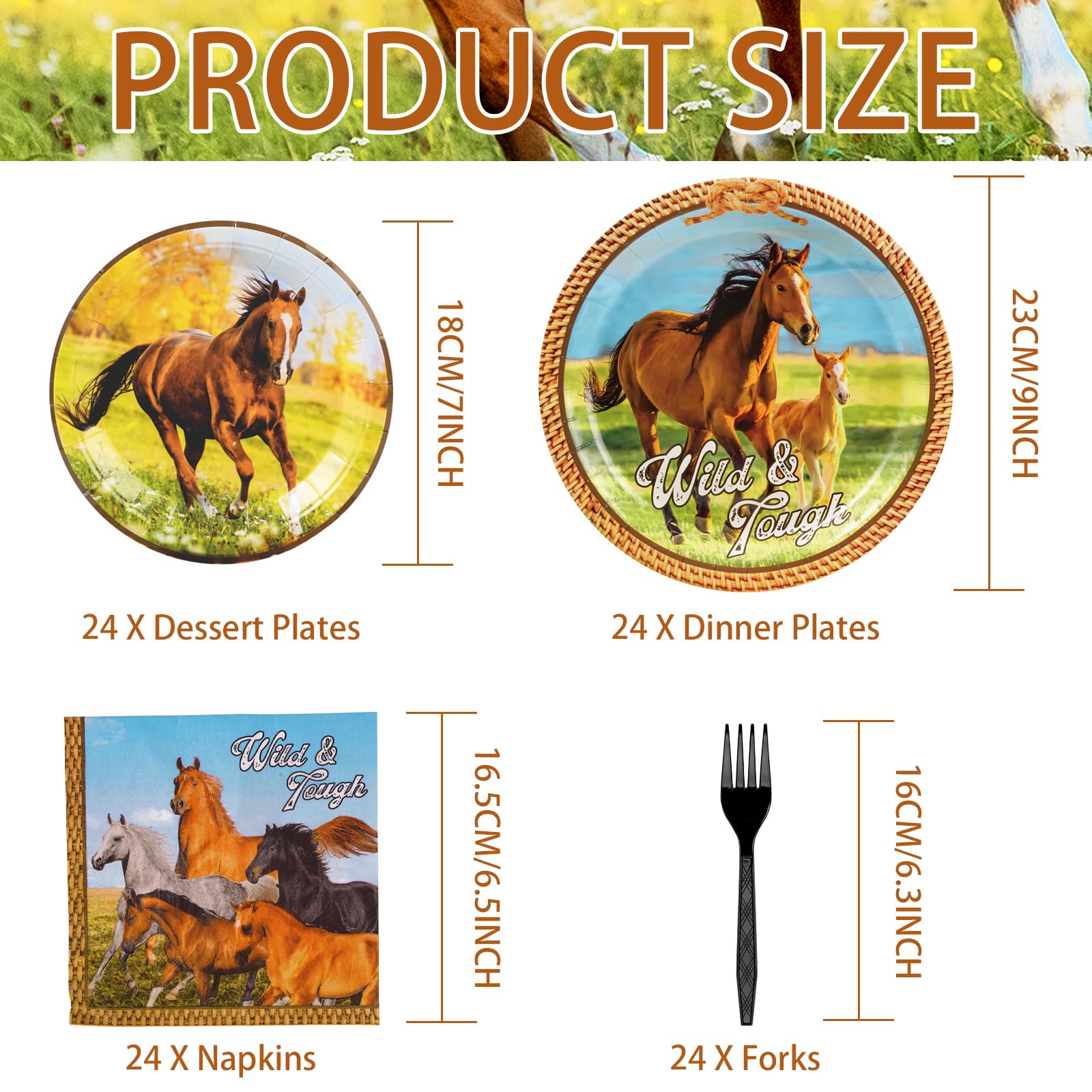 96 Pcs Horse Party Plates and Napkins - Grencian