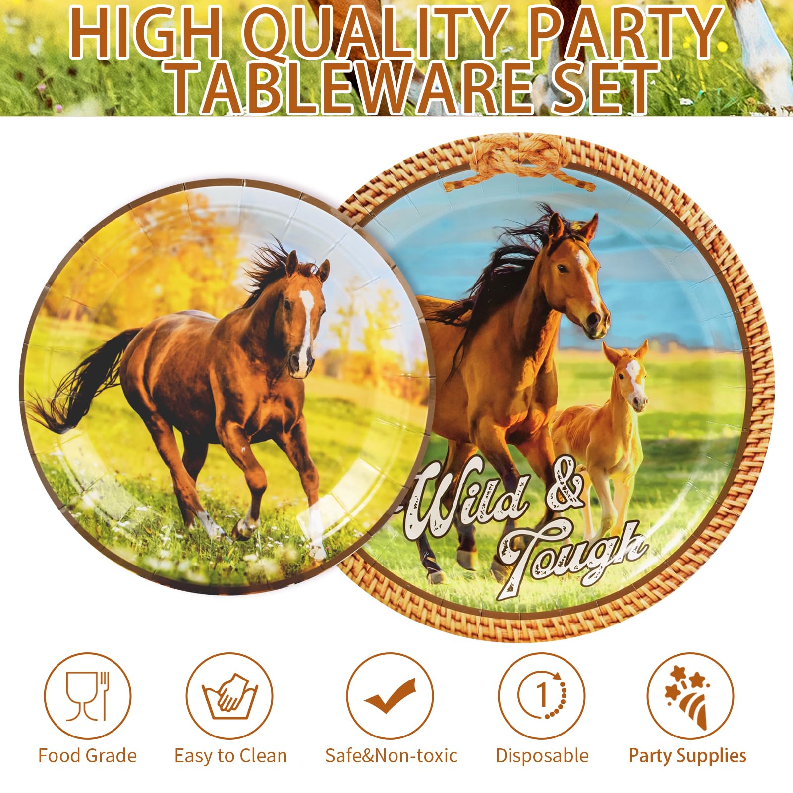 96 Pcs Horse Party Plates and Napkins - Grencian