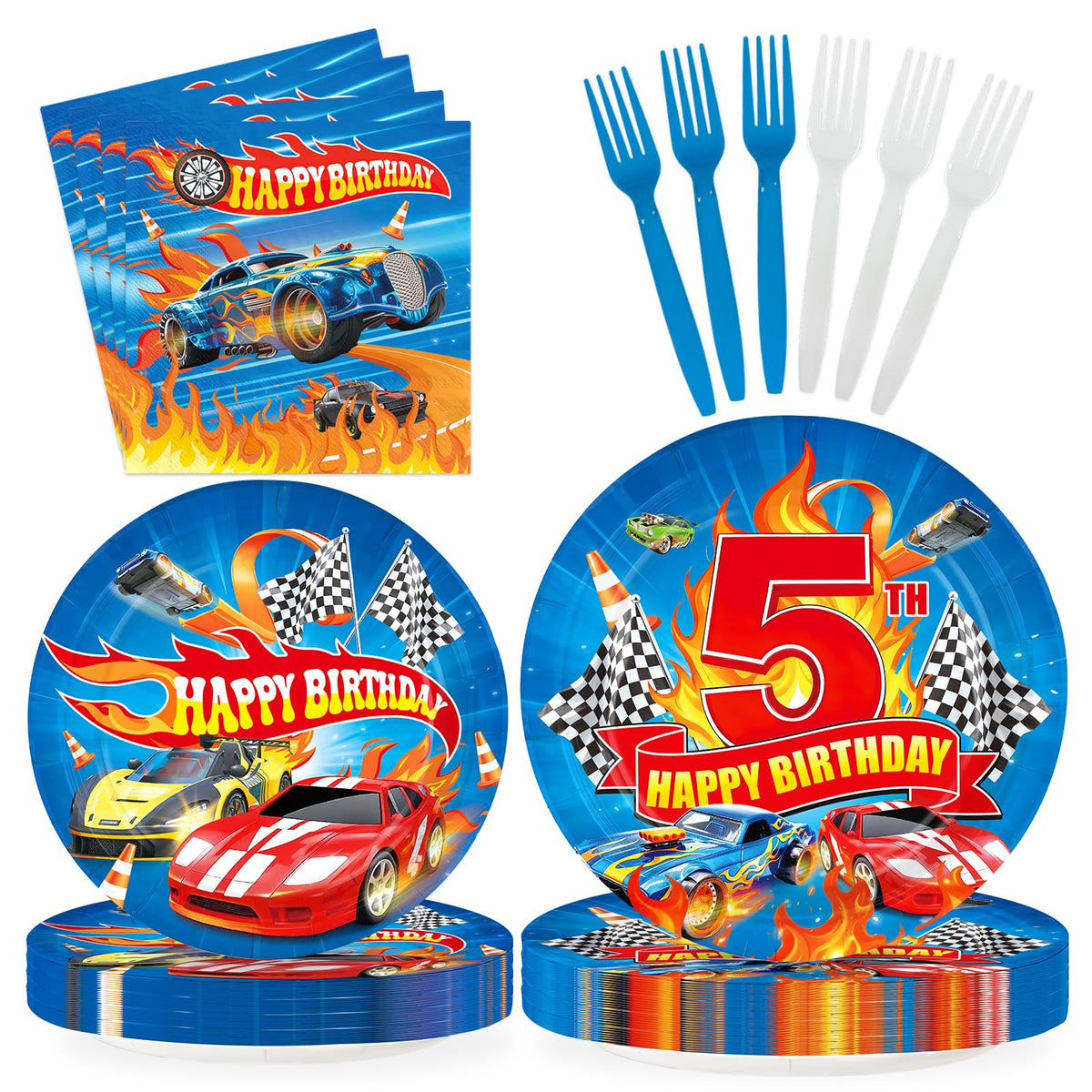 96 Pcs Hot Car 5th Birthday Party Plates and Napkins - Grencian