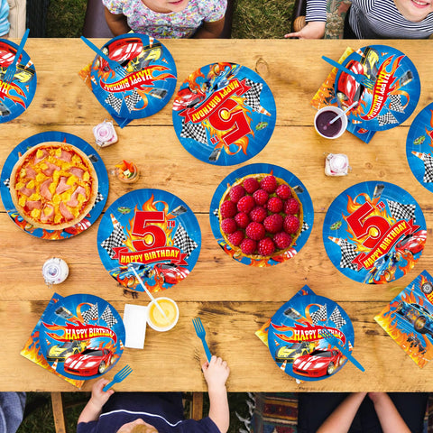 96 Pcs Hot Car 5th Birthday Party Plates and Napkins - Grencian