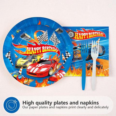 96 Pcs Hot Car 5th Birthday Party Plates and Napkins - Grencian