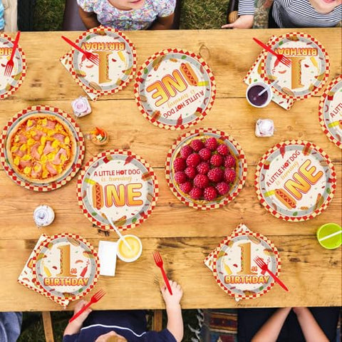 96 Pcs Hot Dog 1st Birthday Party Plates and Napkins - Grencian