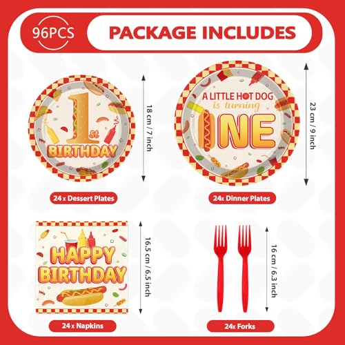 96 Pcs Hot Dog 1st Birthday Party Plates and Napkins - Grencian