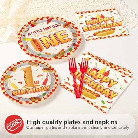 96 Pcs Hot Dog 1st Birthday Party Plates and Napkins - Grencian
