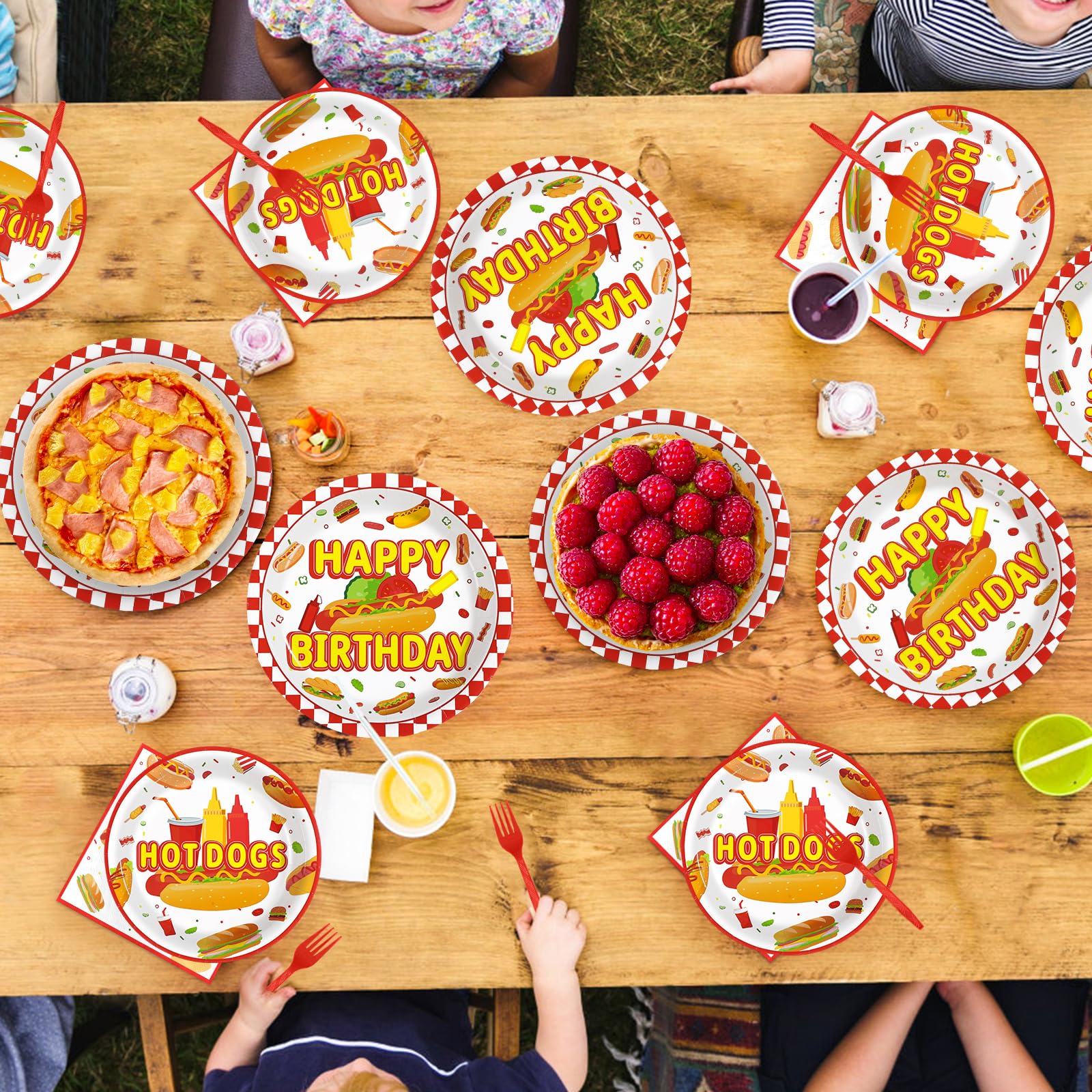 96 Pcs Hot Dog Birthday Party Plates and Napkins - Grencian