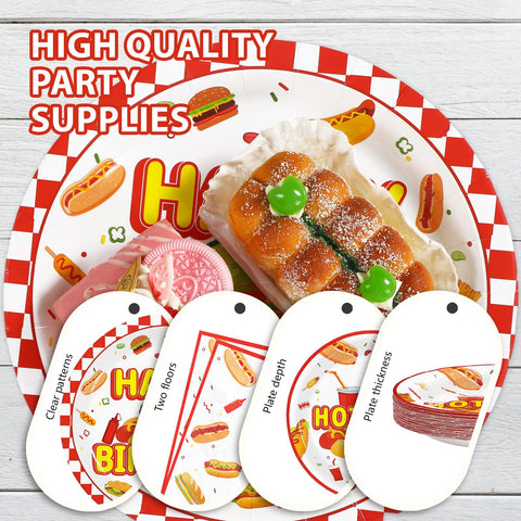 96 Pcs Hot Dog Birthday Party Plates and Napkins - Grencian