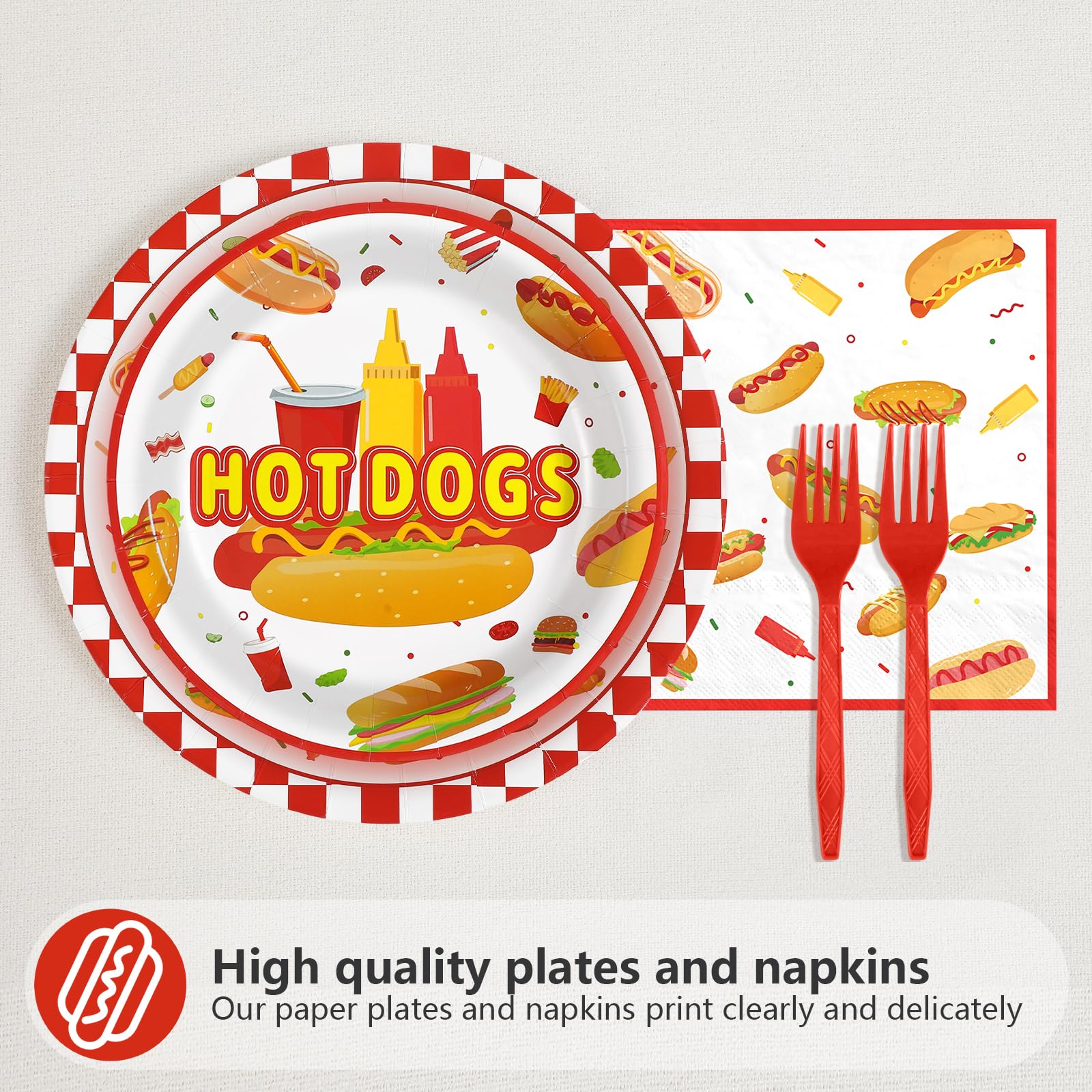 96 Pcs Hot Dog Birthday Party Plates and Napkins - Grencian