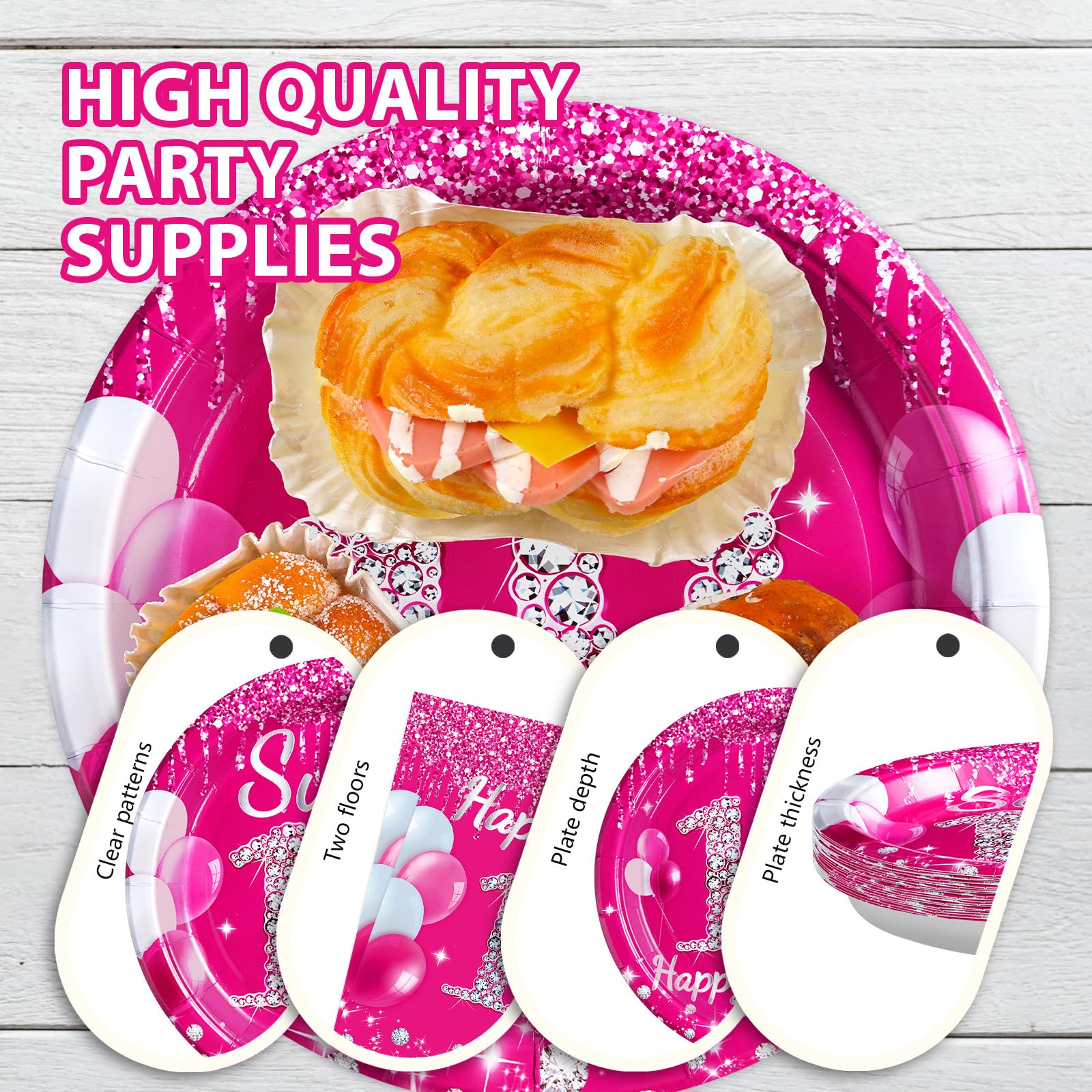 96 Pcs Hot Pink 18th Birthday Party Plates and Napkins - Grencian
