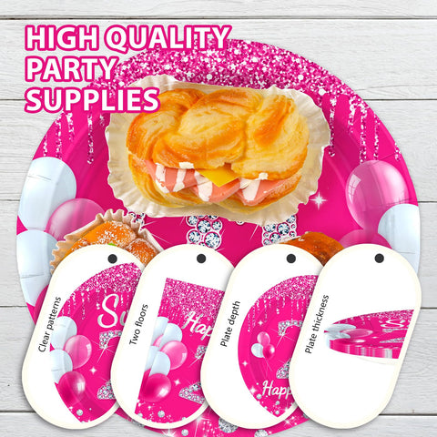 96 Pcs Hot Pink 21st Birthday Party Plates and Napkins - Grencian